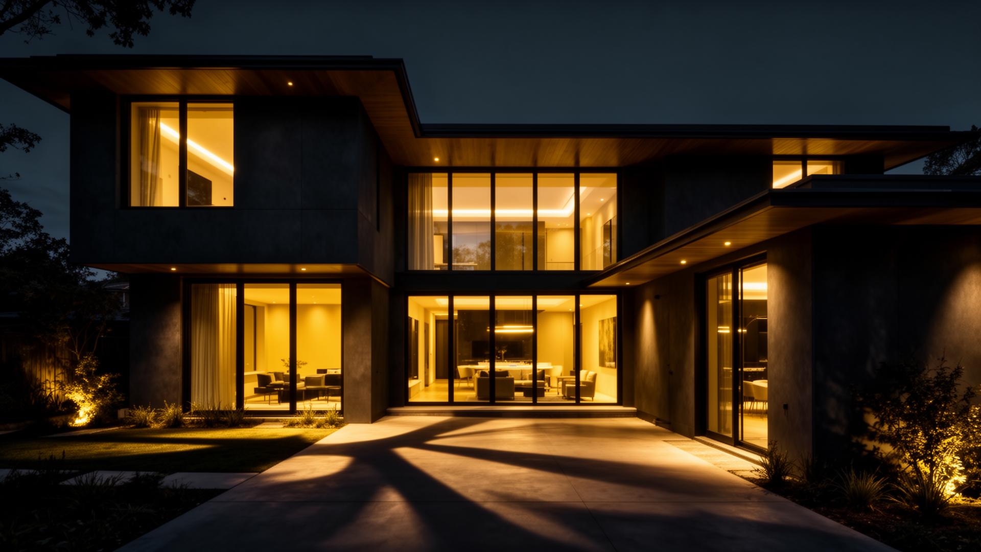 Luxurious renovated home at dusk